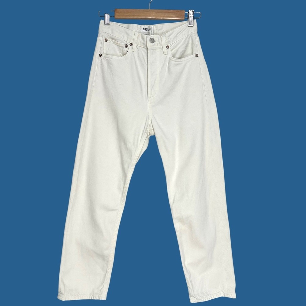 Agolde 90's Crop Mid Rise Straight Jeans Fortune Cookie White A173C-1183 - Picture 3 of 14
